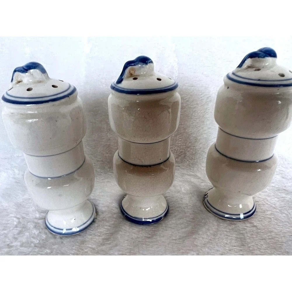 Vintage Blue Onion Decor Ceramic Spice Jar Set Garlic Salt Onion Ginger Japan